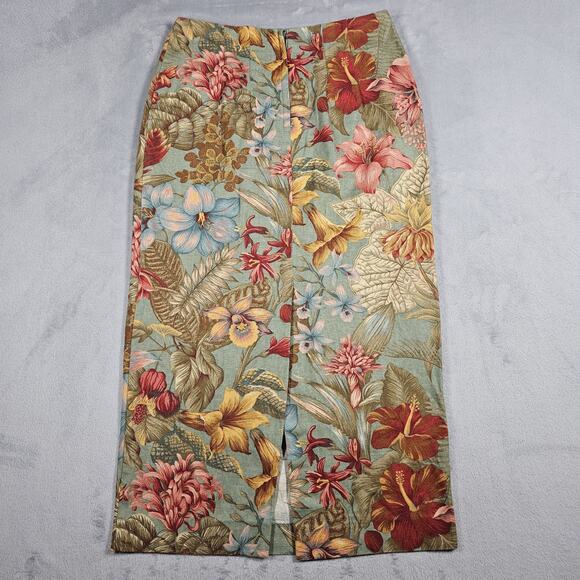 Vintage Pine Cove Midi Skirt Womens 2 Floral Cottagecore Artsy Straight Cotton - Picture 10 of 14